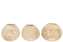 Load image into Gallery viewer, Tealight Holder Coconut Lines Natural Assortment Of 3