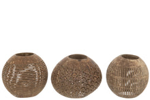 Load image into Gallery viewer, Tealight Holder Coconut Lines Brown Assortment Of 3