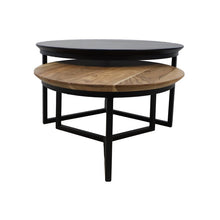 Laden Sie das Bild in den Galerie-Viewer, Coffee table - acacia wood / iron - ø80 / ø59 - powder coated black - set of 2