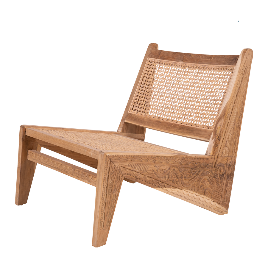 Teak wood with rattan chair carved
