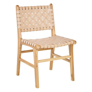 BEIGE CHAIR TEAK WOOD-LEATHER 50 X 56 X 87 CM