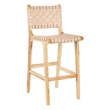 Carica l&#39;immagine nel visualizzatore di Gallery, BEIGE STOOL TEAK WOOD-LEATHER 45 X 57 X 110 CM