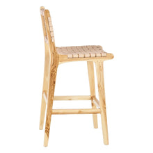 Carica l&#39;immagine nel visualizzatore di Gallery, BEIGE STOOL TEAK WOOD-LEATHER 45 X 57 X 110 CM