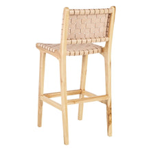 Carica l&#39;immagine nel visualizzatore di Gallery, BEIGE STOOL TEAK WOOD-LEATHER 45 X 57 X 110 CM