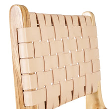 Cargar imagen en el visor de la galería, BEIGE STOOL TEAK WOOD-LEATHER 45 X 57 X 110 CM