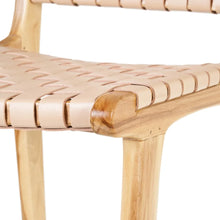 Cargar imagen en el visor de la galería, BEIGE STOOL TEAK WOOD-LEATHER 45 X 57 X 110 CM