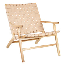 Cargar imagen en el visor de la galería, BEIGE ARMCHAIR TEAK WOOD-LEATHER 74 X 78 X 75 CM