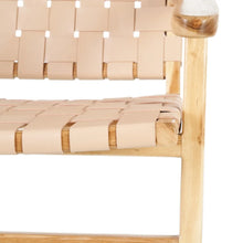 Cargar imagen en el visor de la galería, BEIGE ARMCHAIR TEAK WOOD-LEATHER 74 X 78 X 75 CM