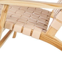 Cargar imagen en el visor de la galería, BEIGE ARMCHAIR TEAK WOOD-LEATHER 74 X 78 X 75 CM