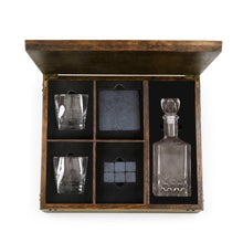 Load image into Gallery viewer, WHISKEY BOX WITH DECANTER – GIFT SET DARK STAIN RUBBERWOOD, (OAK WOOD)