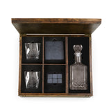 WHISKEY BOX WITH DECANTER – GIFT SET DARK STAIN RUBBERWOOD, (OAK WOOD)