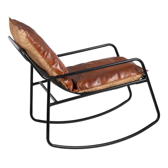 BROWN METAL / LEATHER ROCKING CHAIR LIVING ROOM 59 X 80 X 80 CM