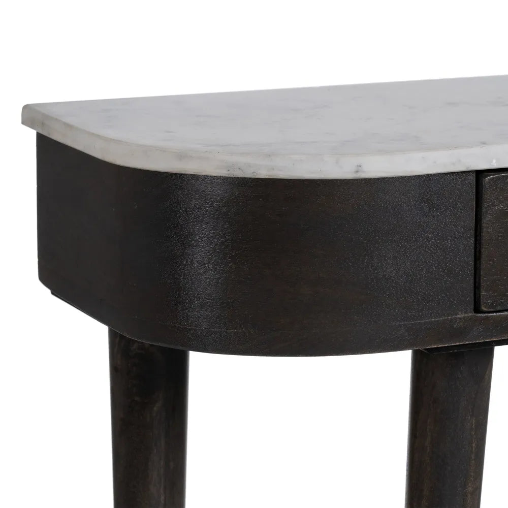 GREY-WHITE MARBLE/WOOD CONSOLE 90 X 25 X 78 CM