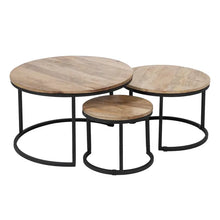 Load image into Gallery viewer, S/3 MAIN TABLE NATURAL-BLACK WOOD-IRON 79 X 79 X 48 CM