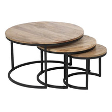 Load image into Gallery viewer, S/3 MAIN TABLE NATURAL-BLACK WOOD-IRON 79 X 79 X 48 CM