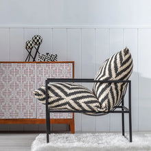 Charger l&#39;image dans la galerie, WHITE-BLACK FABRIC-METAL ARMCHAIR LIVING ROOM 70 X 84 X 86 CM