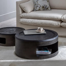 Load image into Gallery viewer, S/2 BLACK COFFEE TABLE WOOD-IRON 75 X 75 X 34 CM