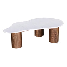 Cargar imagen en el visor de la galería, COFFEE TABLE WHITE-NATURAL MARBLE/WOOD 135 X 80 X 35 CM