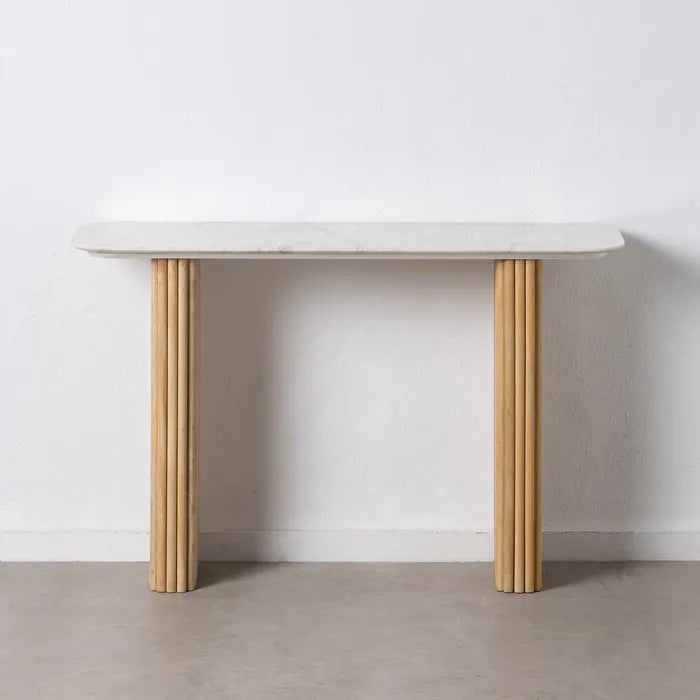 NATURAL-WHITE MARBLE/WOOD CONSOLE 120 X 40 X 77 CM