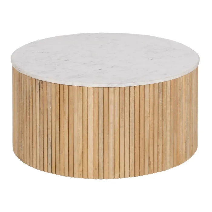 COFFEE TABLE NATURAL-WHITE MARBLE/WOOD 80 X 80 X 40 CM