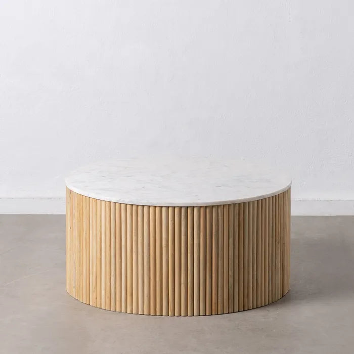 COFFEE TABLE NATURAL-WHITE MARBLE/WOOD 80 X 80 X 40 CM