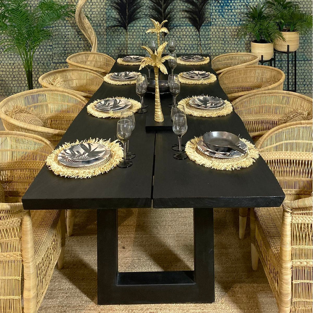 Table in burnt acacia wood 300x110cm