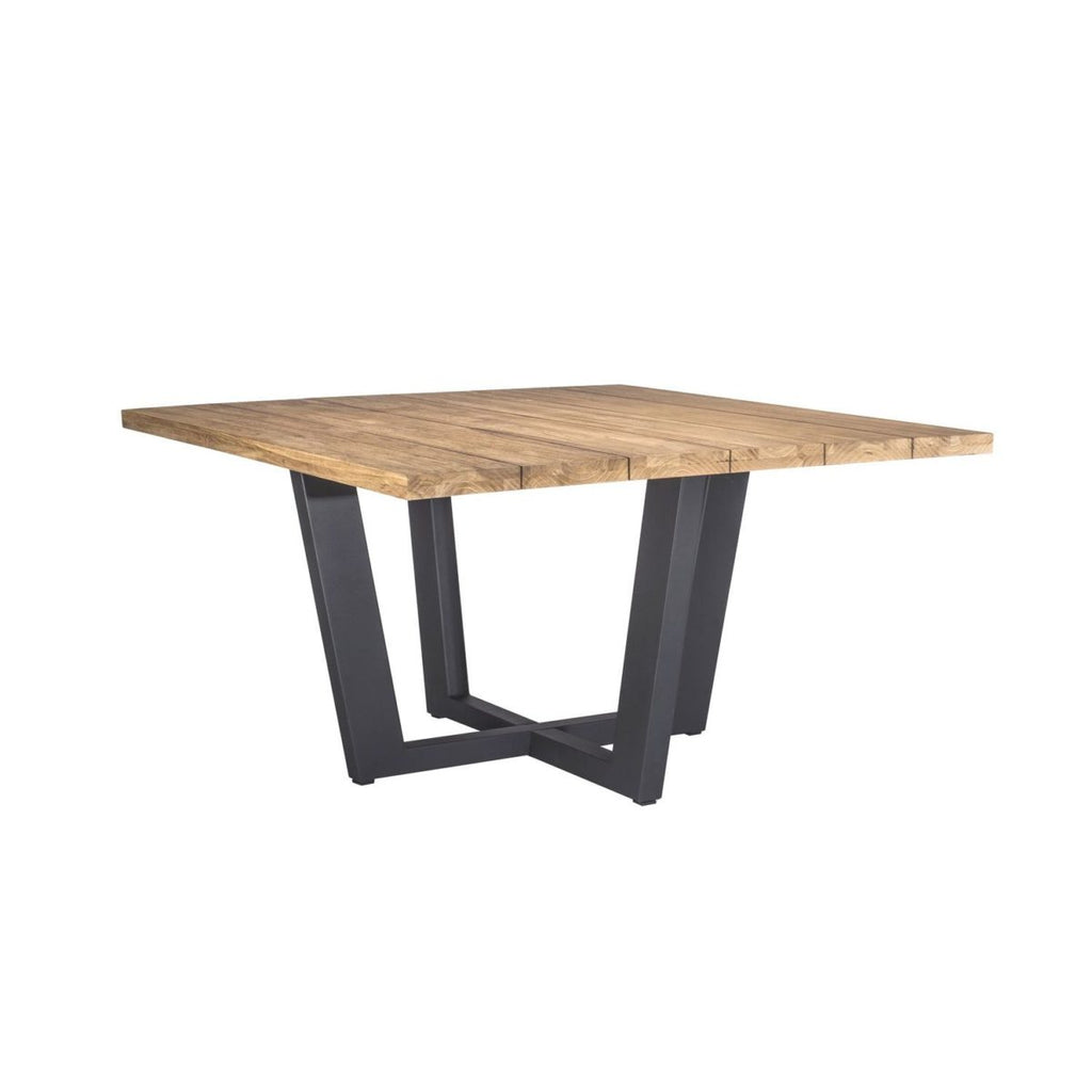Square outdoor table in teak and black metal legs 140cm