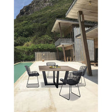 Load image into Gallery viewer, Square outdoor table in teak and black metal legs 140cm