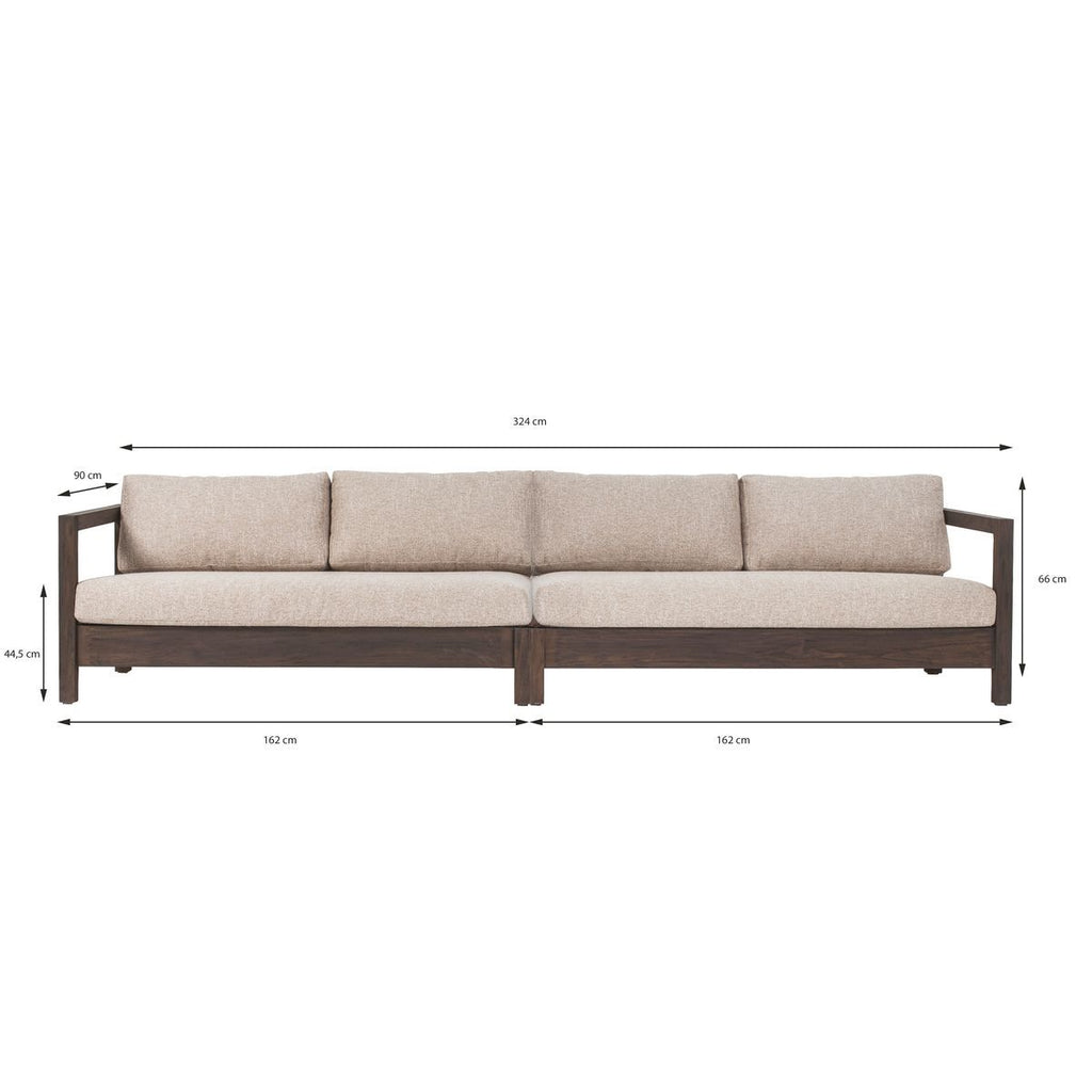 Indoor/outdoor straight sofa in black teak with beige fabric seat L325X90X96CM