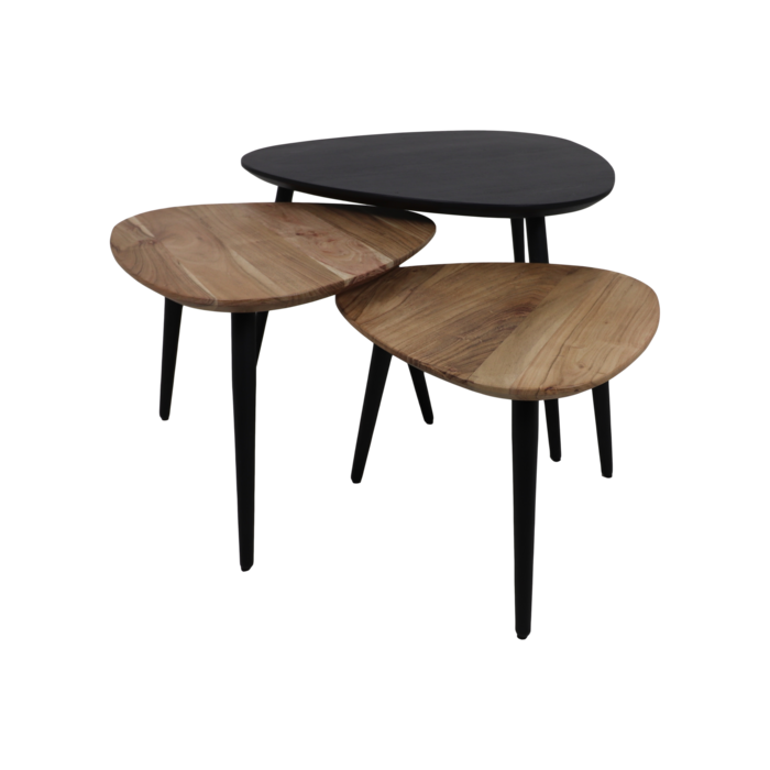 Coffee tables - ø70/ø50/ø45 - Natural/black - Acacia wood/iron - set of 3