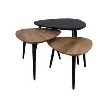 Charger l&#39;image dans la galerie, Coffee tables - ø70/ø50/ø45 - Natural/black - Acacia wood/iron - set of 3