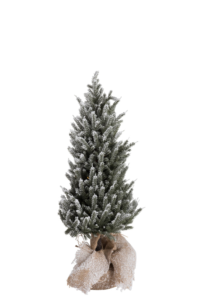 Christmas Tree, Led with Pot Jute Plastic Snowy Green Medium