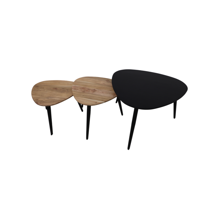 Coffee tables - ø70/ø50/ø45 - Natural/black - Acacia wood/iron - set of 3