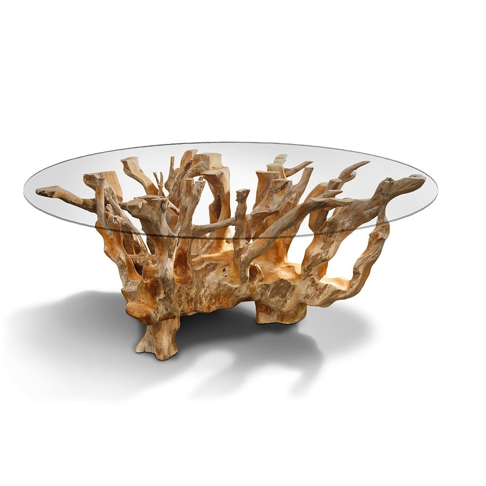 Teak Root Dining Table with Glass Top 160x75cm – BOIS BLANC HOME