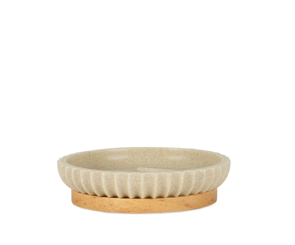 BEIGE WOOD RESIN BATHROOM SOAP DISH