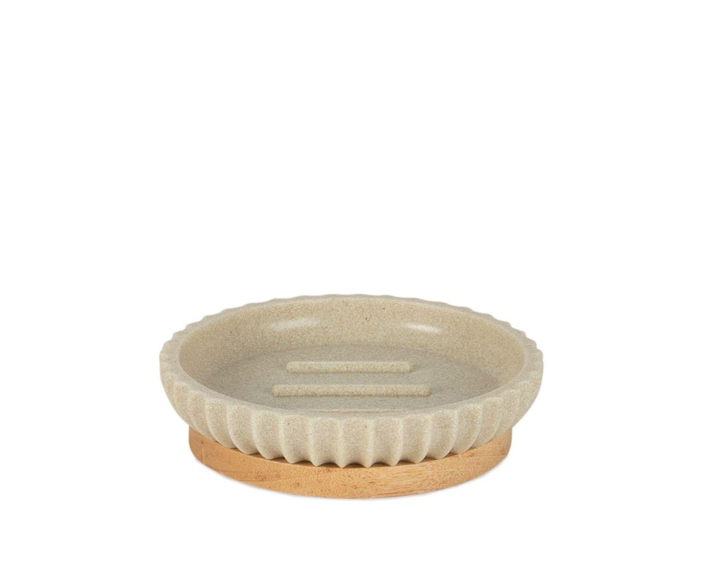 BEIGE WOOD RESIN BATHROOM SOAP DISH