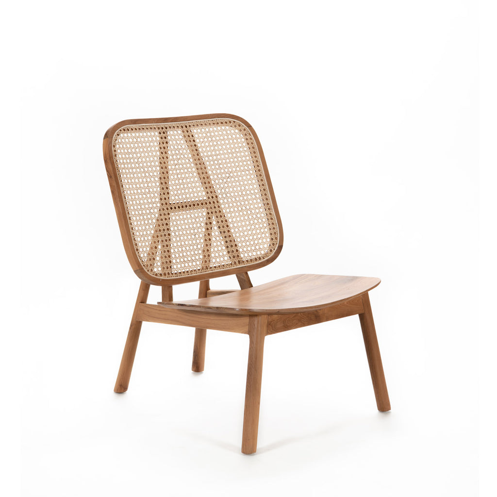 Teak Wood Lounge Chair with Rattan back
