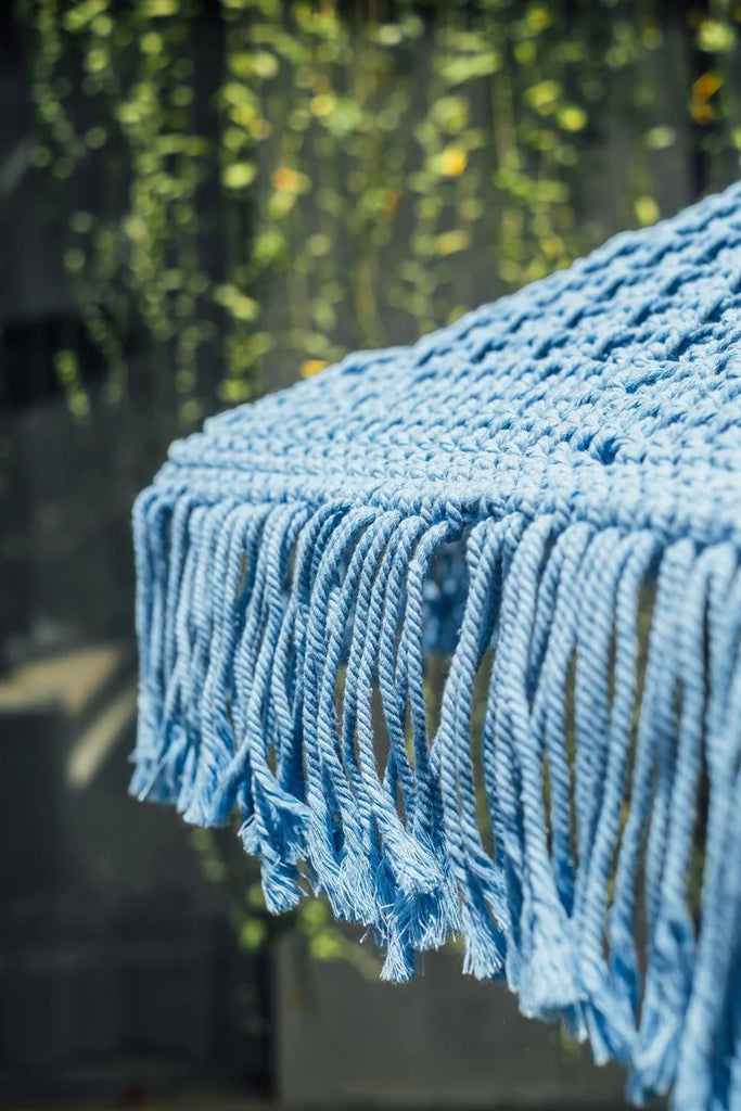 Hand-knotted umbrella fringes – blue – 250 cm