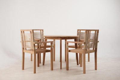TABLE SET 5 TEAK ROPE 90X90X75 55X60X90 NATURAL