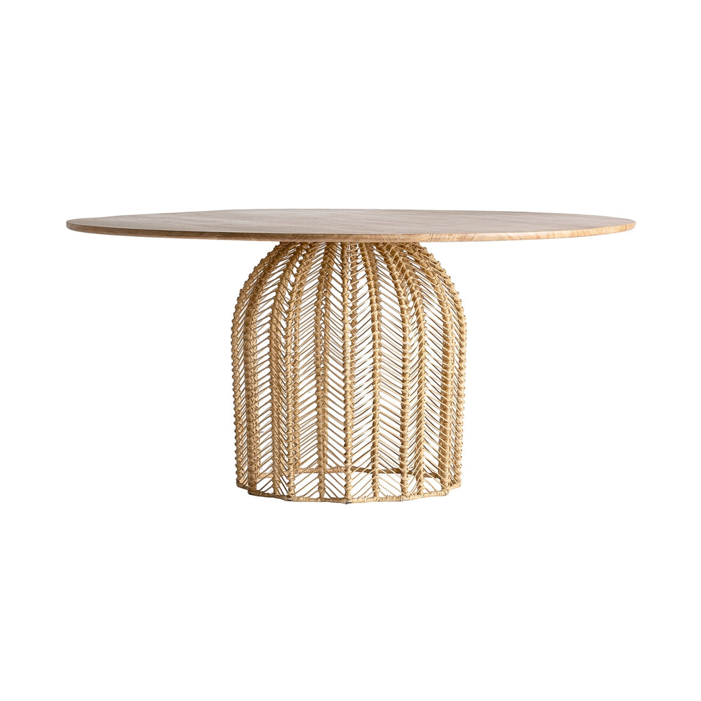 DINING TABLE WOOD & RATTAN