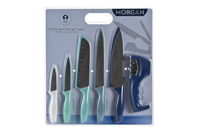 KNIFE SET 6 INOX PP 3X2X19 BLUE
