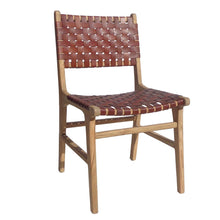 Charger l&#39;image dans la galerie, Leather and teak wood dining chair
