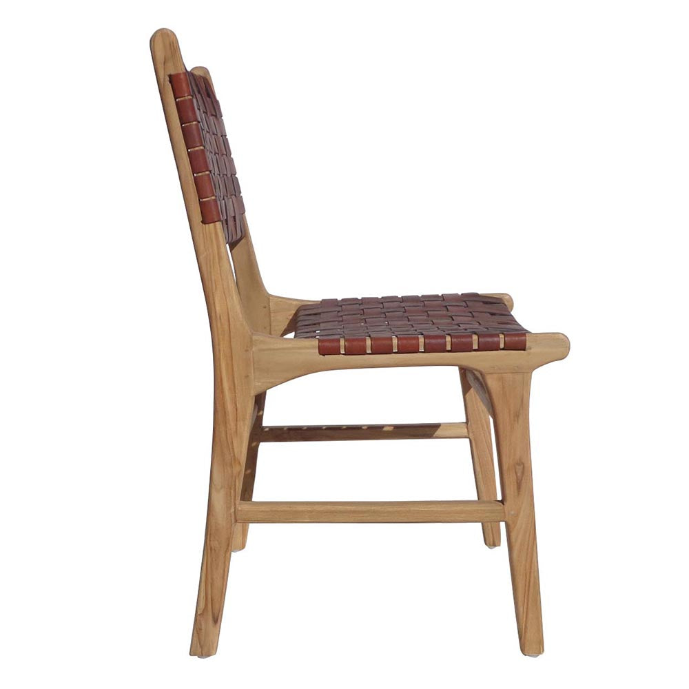 Leather and teak wood dining chair