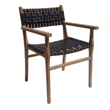Carica l&#39;immagine nel visualizzatore di Gallery, Leather and teak wood dining chair with armrests