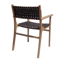 Charger l&#39;image dans la galerie, Leather and teak wood dining chair with armrests