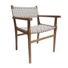 Load image into Gallery viewer, Leather and teak wood dining chair with armrests
