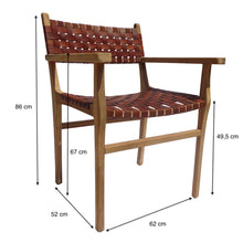 Load image into Gallery viewer, Leather and teak wood dining chair with armrests