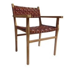 Laden Sie das Bild in den Galerie-Viewer, Leather and teak wood dining chair with armrests