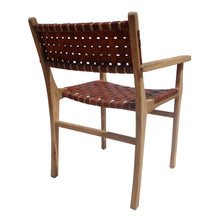 Carica l&#39;immagine nel visualizzatore di Gallery, Leather and teak wood dining chair with armrests