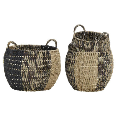 Ball baskets in natural and black rush